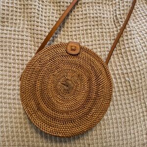 Round Woven Tan Shoulder Bag